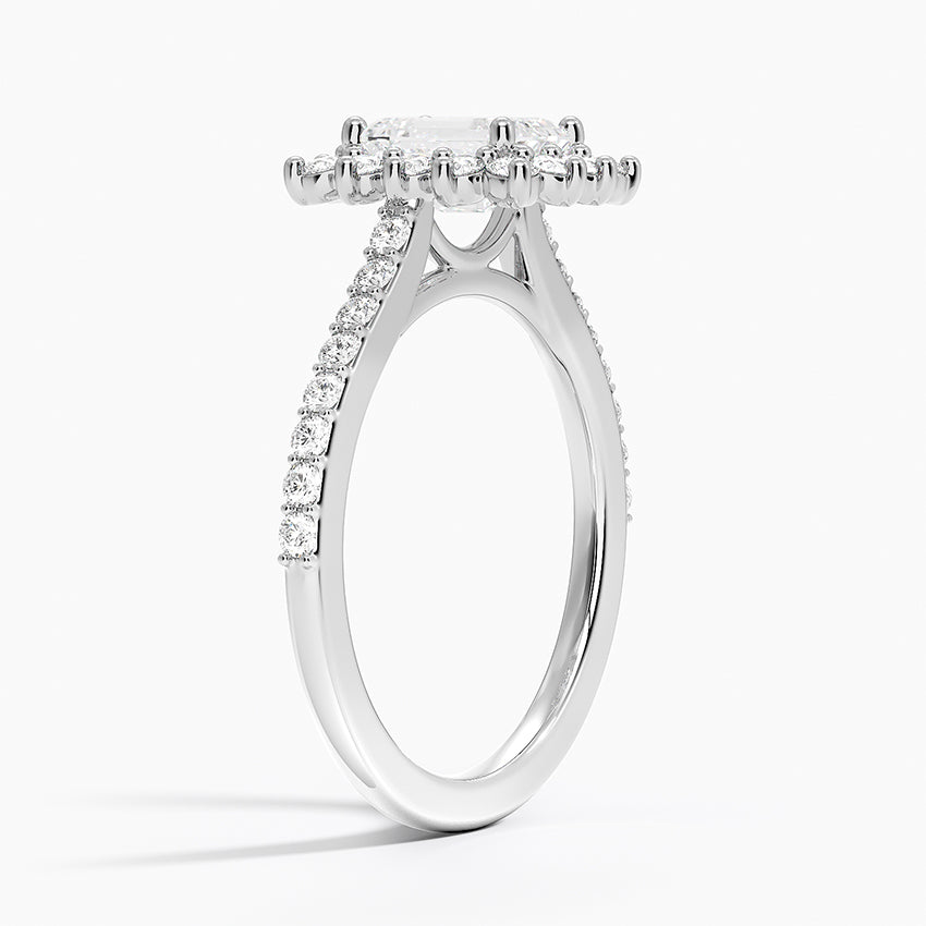 Luxe Sunburst Halo Diamond Ring (1/2 ct. tw.) Platinum Emerald Engagement Ring