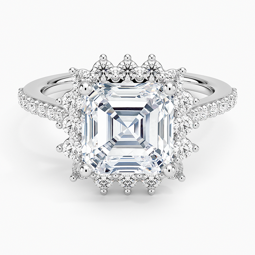 Luxe Sunburst Halo Diamond Ring (1/2 ct. tw.) Platinum Asscher Engagement Ring