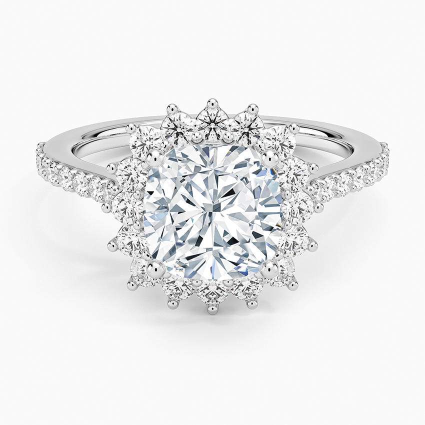 Luxe Sunburst Halo Diamond Ring (1/2 ct. tw.) Platinum Cushion Engagement Ring