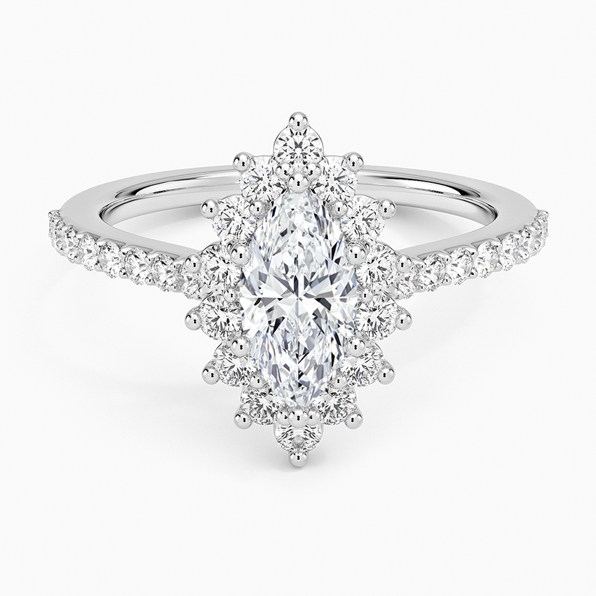 Luxe Sunburst Halo Diamond Ring (1/2 ct. tw.) Platinum Marquise Engagement Ring