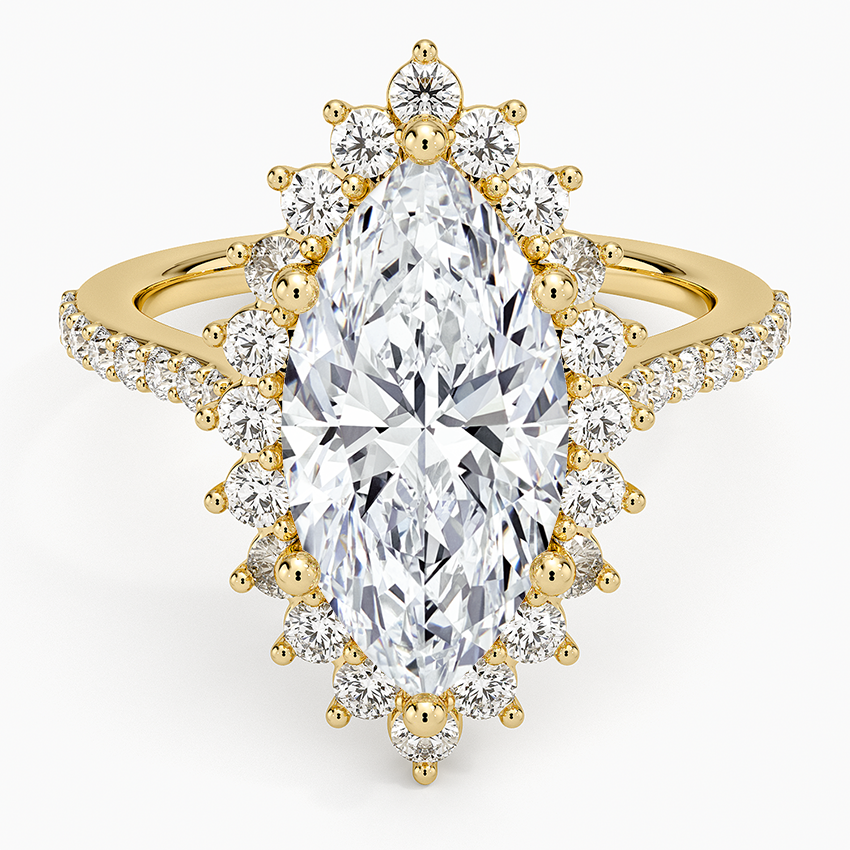Luxe Sunburst Halo Diamond Ring (1/2 ct. tw.) Yellow Gold 18k Marquise Engagement Ring