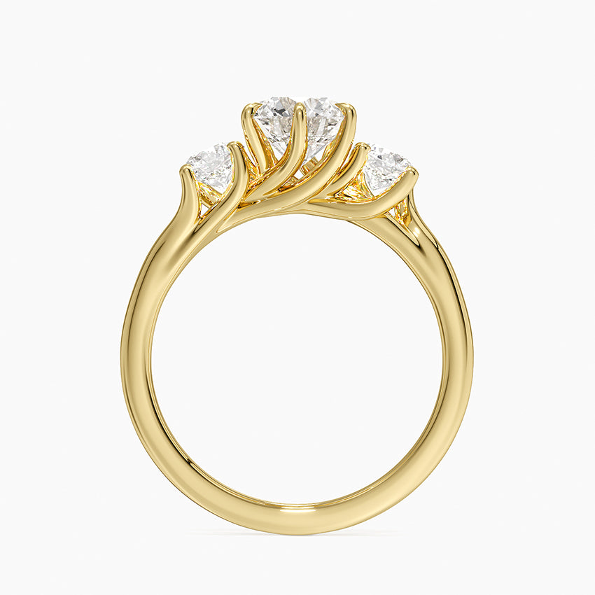 Luxe Delilah Three Stone Diamond Ring Yellow Gold 18k Round Engagement Ring