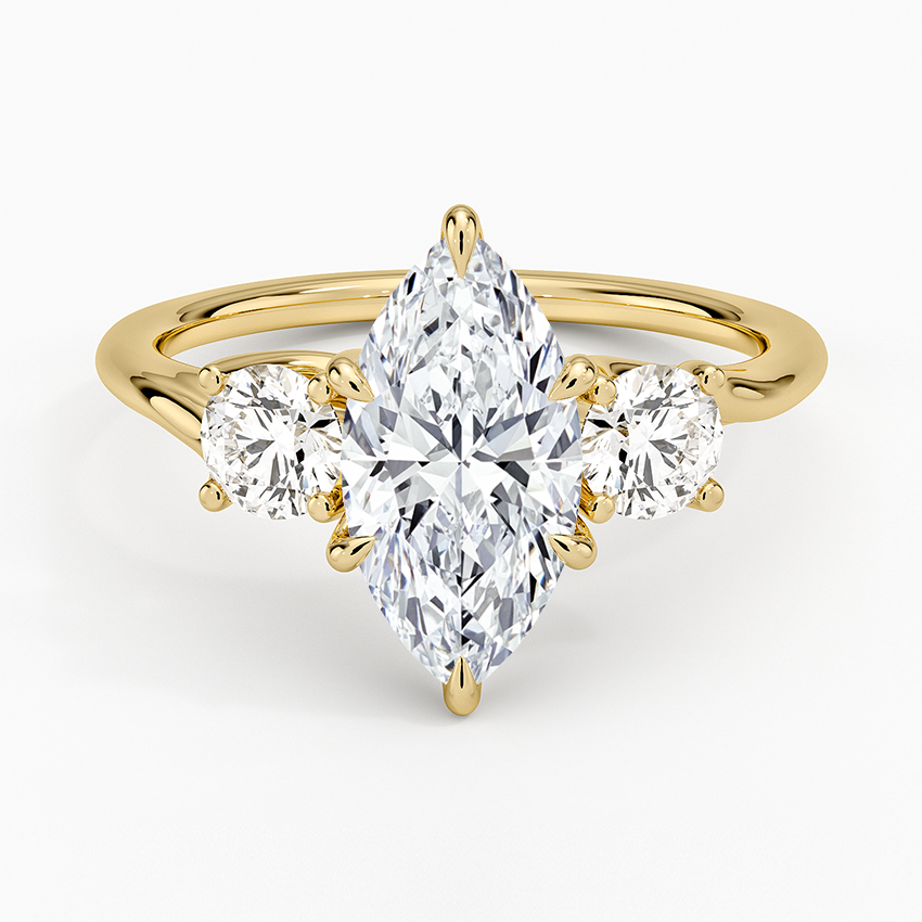 Luxe Delilah Three Stone Diamond Ring Yellow Gold 18k Marquise Engagement Ring