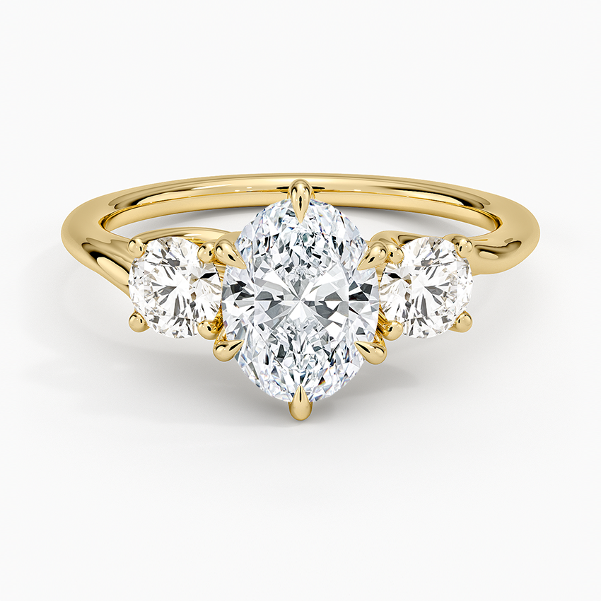 Luxe Delilah Three Stone Diamond Ring Yellow Gold 18k Oval Engagement Ring