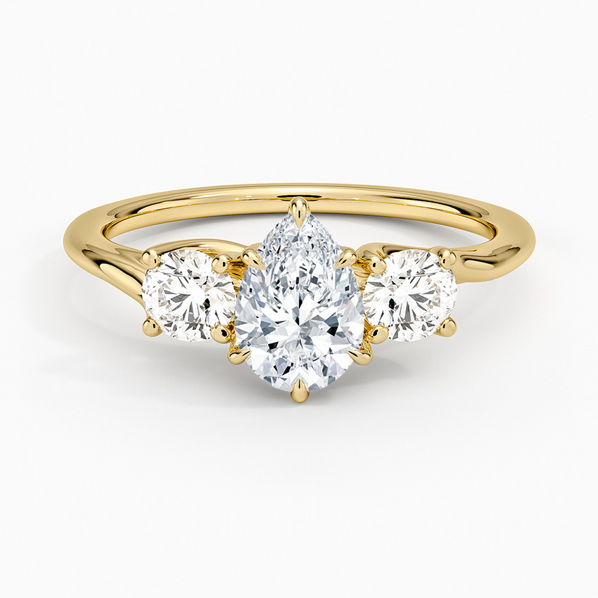 Luxe Delilah Three Stone Diamond Ring Yellow Gold 18k Pear Engagement Ring