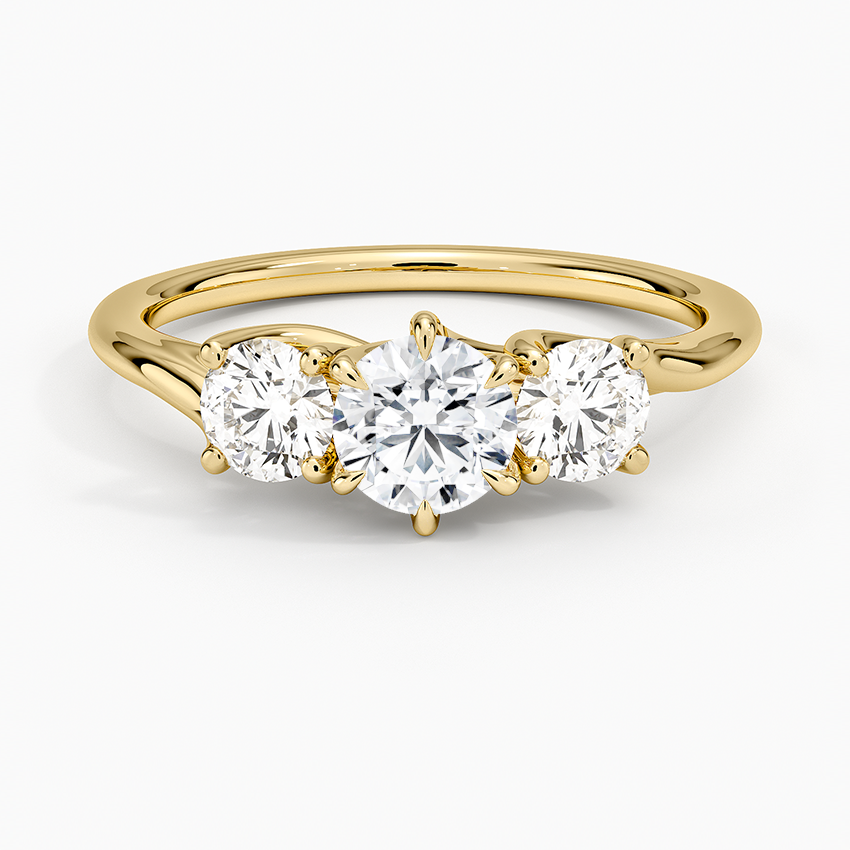 Luxe Delilah Three Stone Diamond Ring Yellow Gold 18k Round Engagement Ring