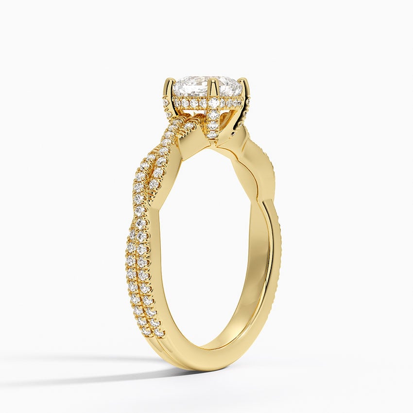 Adorned Luxe Petite Twisted Vine Diamond Ring Yellow Gold 18k Cushion Engagement Ring
