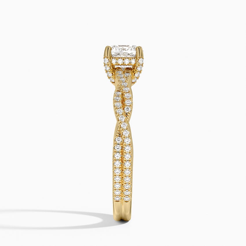 Adorned Luxe Petite Twisted Vine Diamond Ring Yellow Gold 18k Cushion Engagement Ring