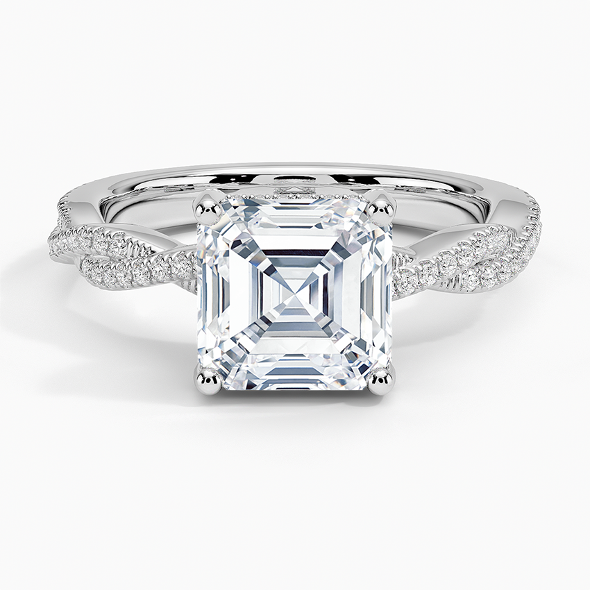 Adorned Luxe Petite Twisted Vine Diamond Ring Platinum Asscher Engagement Ring