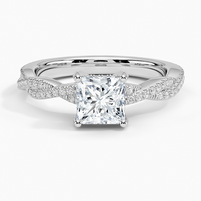 Adorned Luxe Petite Twisted Vine Diamond Ring Platinum Princess Engagement Ring
