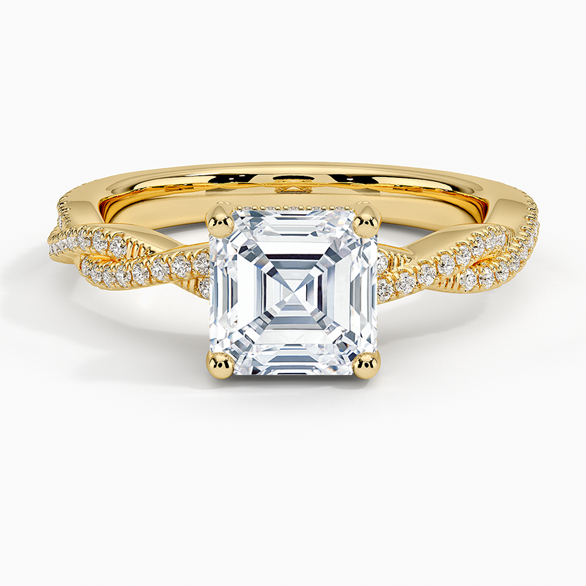 Adorned Luxe Petite Twisted Vine Diamond Ring Yellow Gold 18k Asscher Engagement Ring