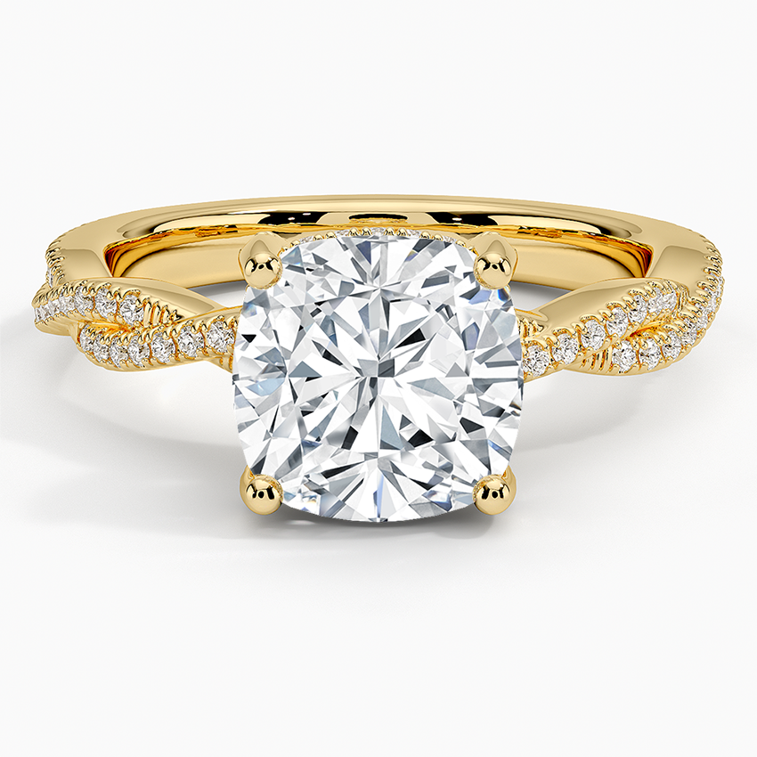 Adorned Luxe Petite Twisted Vine Diamond Ring Yellow Gold 18k Cushion Engagement Ring