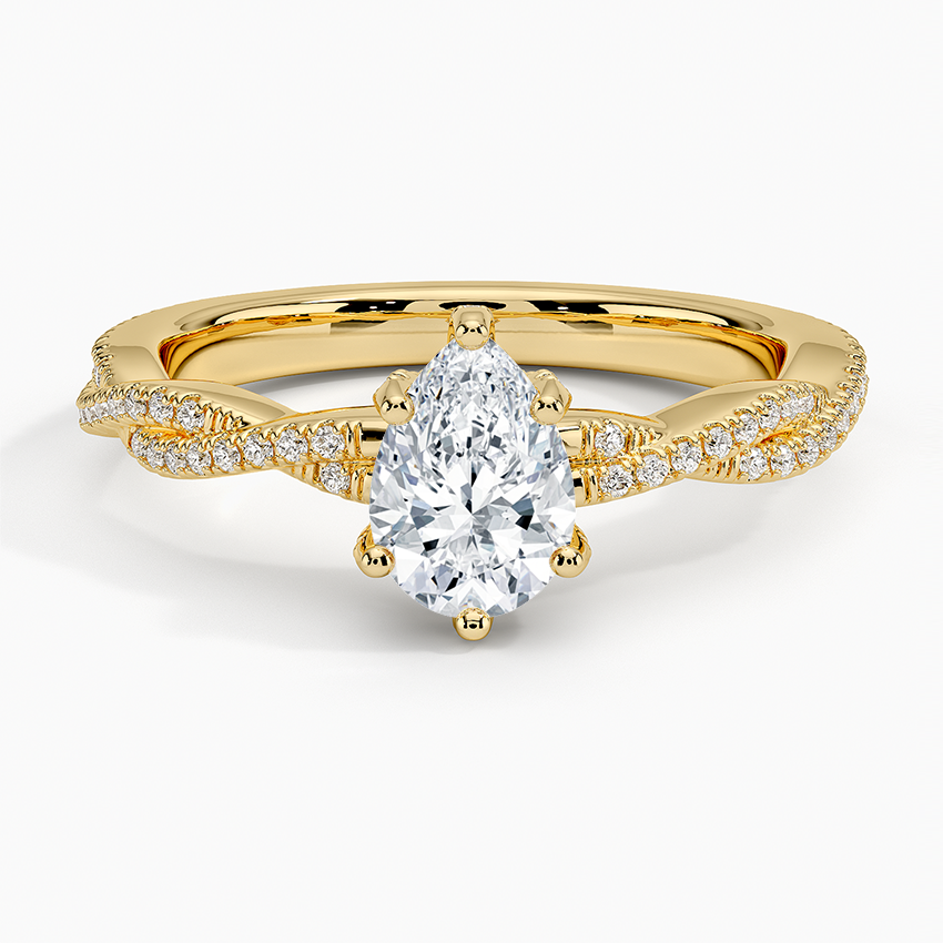 Adorned Luxe Petite Twisted Vine Diamond Ring Yellow Gold 18k Pear Engagement Ring