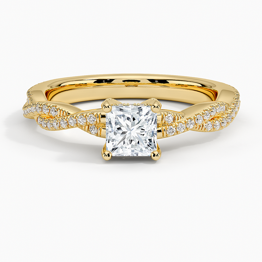 Adorned Luxe Petite Twisted Vine Diamond Ring Yellow Gold 18k Princess Engagement Ring