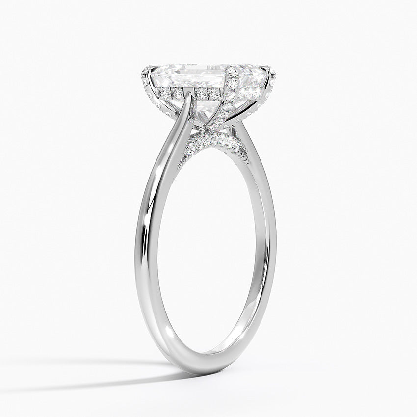 Adorned Dawn Diamond Ring Platinum Emerald Engagement Ring