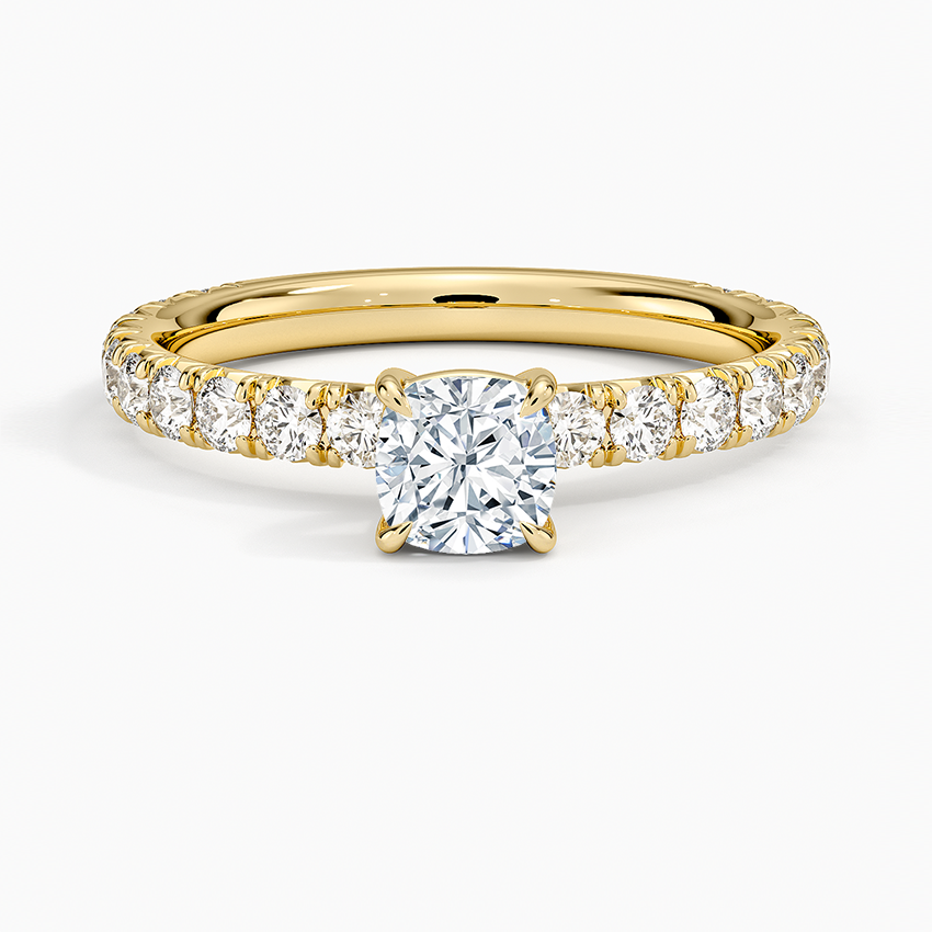 Luxe French Pavé Perfect Fit Diamond Ring (1/2 ct. tw.) Yellow Gold 18k Cushion Engagement Ring