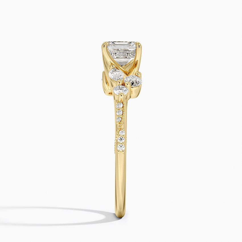 Luxe Camellia Milgrain Diamond Ring Yellow Gold 18k Asscher Engagement Ring