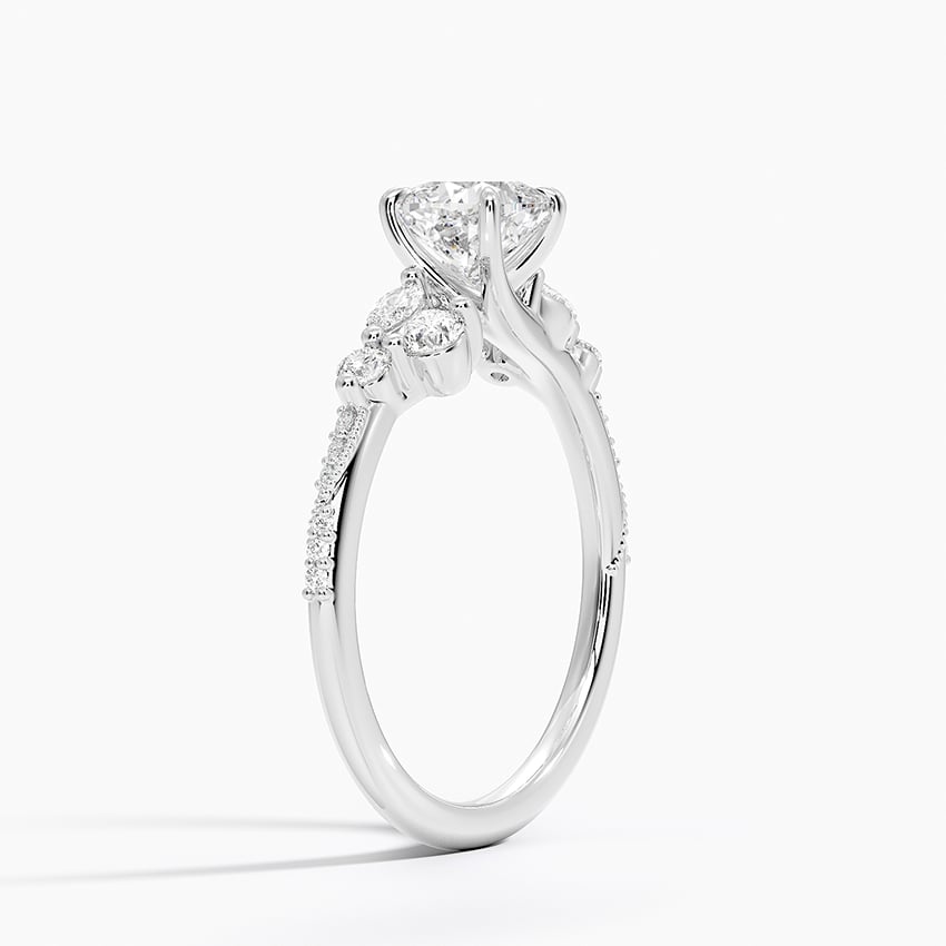 Luxe Camellia Milgrain Diamond Ring Platinum Cushion Engagement Ring