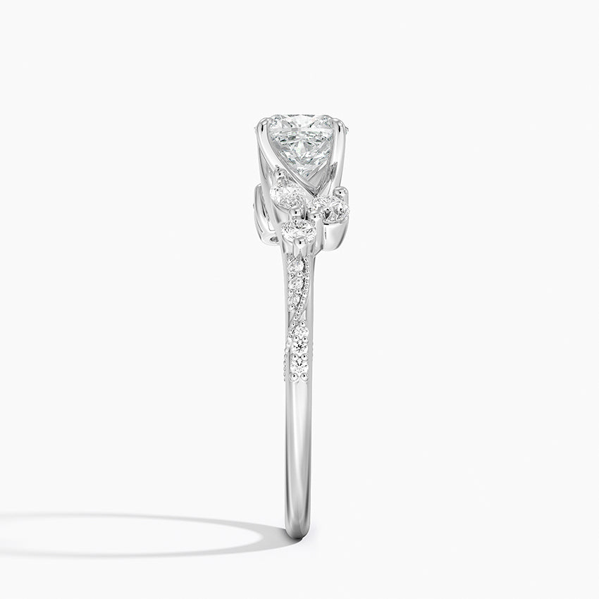 Luxe Camellia Milgrain Diamond Ring Platinum Cushion Engagement Ring