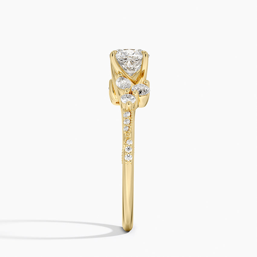 Luxe Camellia Milgrain Diamond Ring Yellow Gold 18k Cushion Engagement Ring