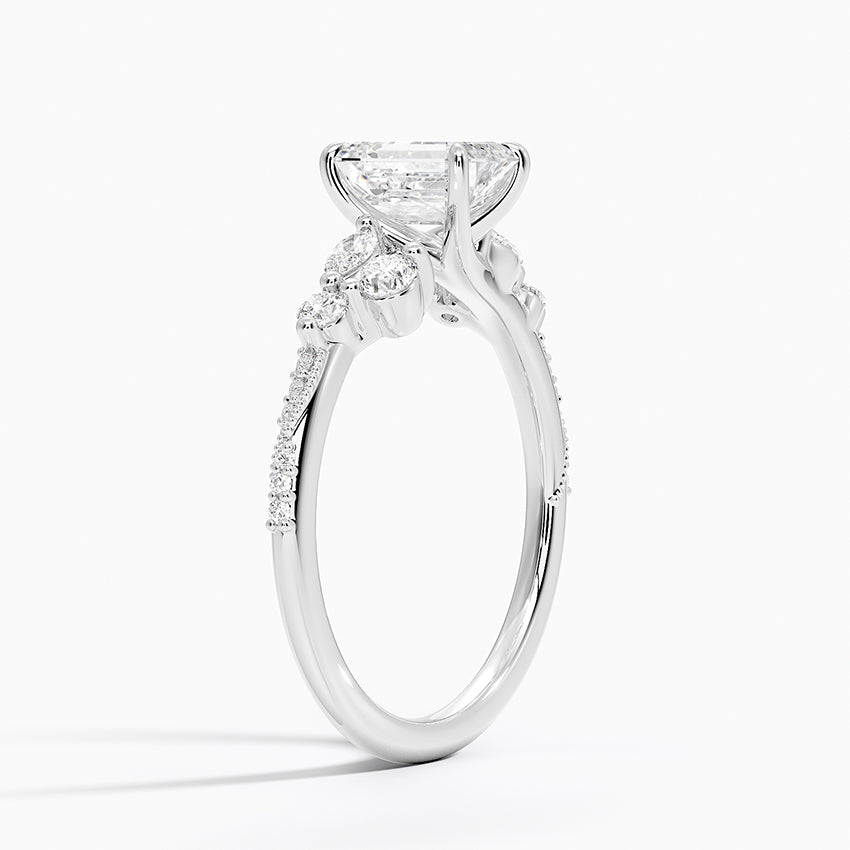 Luxe Camellia Milgrain Diamond Ring Platinum Emerald Engagement Ring