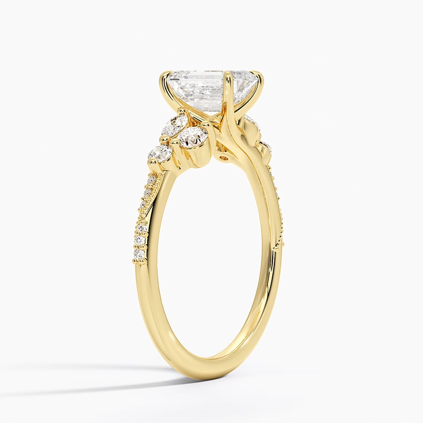 Luxe Camellia Milgrain Diamond Ring Yellow Gold 18k Emerald Engagement Ring