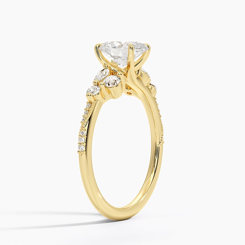 Luxe Camellia Milgrain Diamond Ring Yellow Gold 18k Oval Engagement Ring