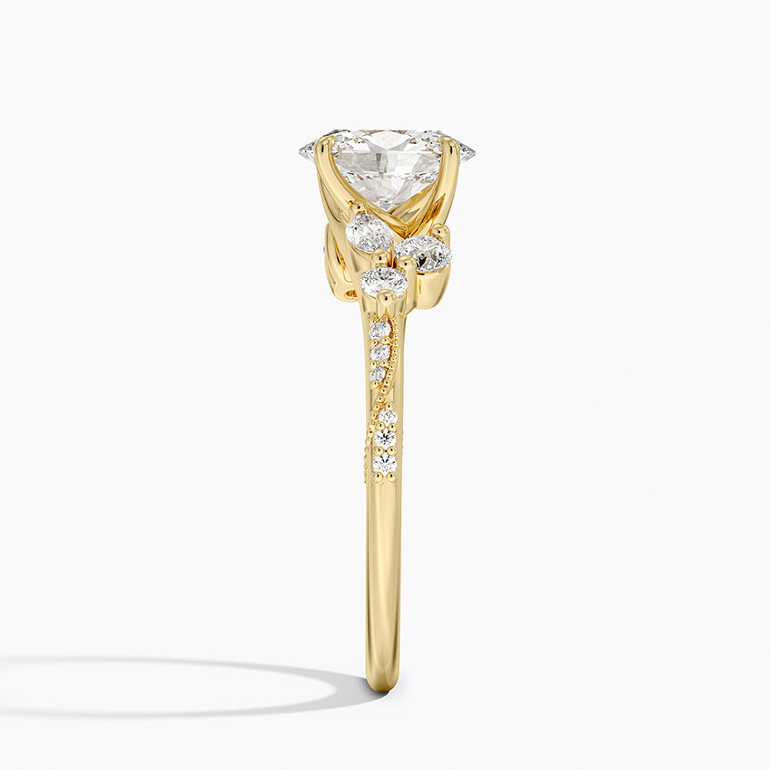 Luxe Camellia Milgrain Diamond Ring Yellow Gold 18k Oval Engagement Ring