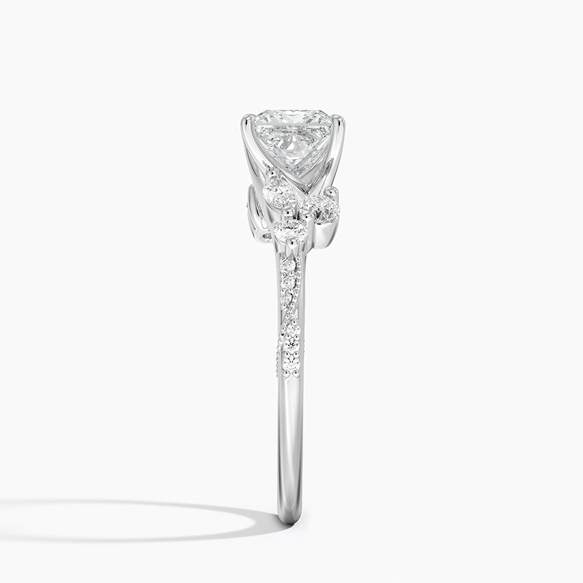 Luxe Camellia Milgrain Diamond Ring Platinum Princess Engagement Ring