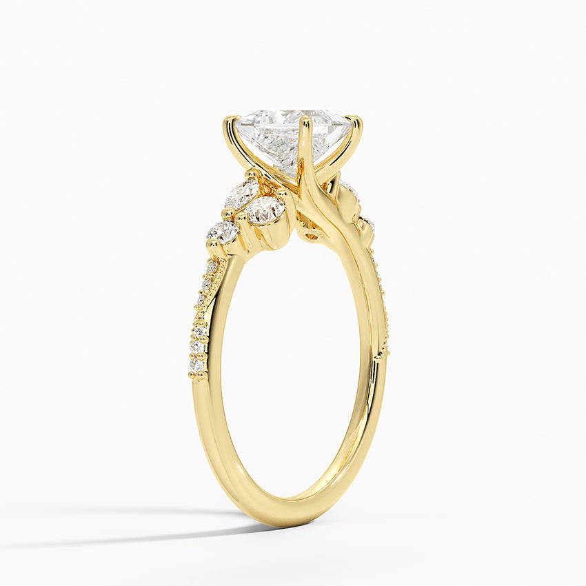 Luxe Camellia Milgrain Diamond Ring Yellow Gold 18k Princess Engagement Ring