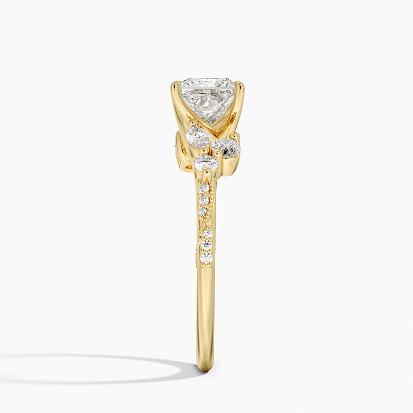 Luxe Camellia Milgrain Diamond Ring Yellow Gold 18k Princess Engagement Ring