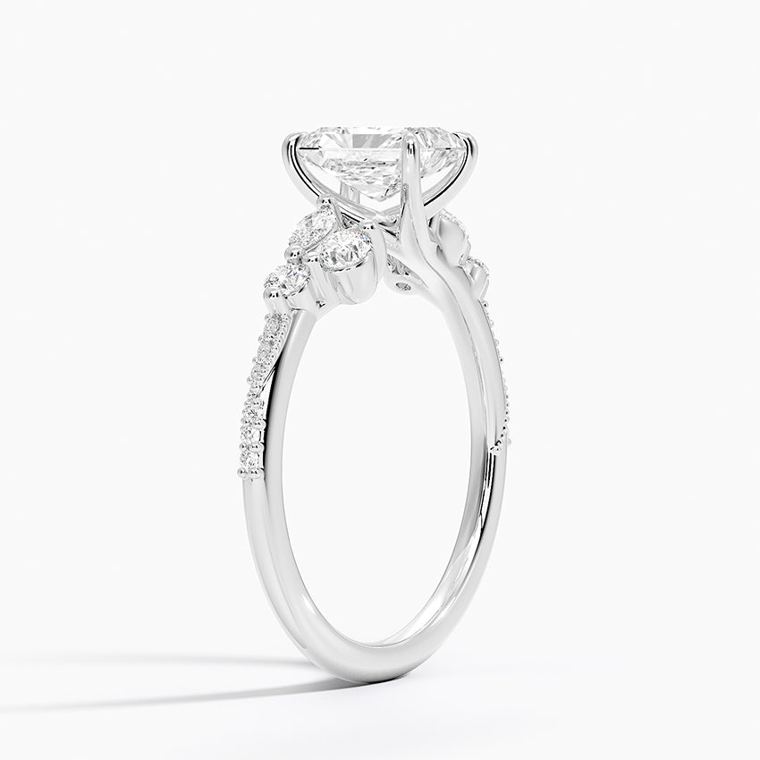 Luxe Camellia Milgrain Diamond Ring Platinum Radiant Engagement Ring