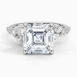 Luxe Camellia Milgrain Diamond Ring Platinum Asscher Engagement Ring