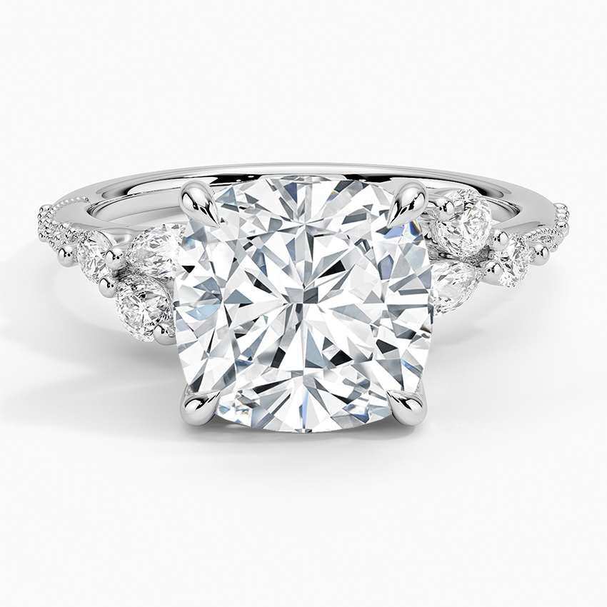 Luxe Camellia Milgrain Diamond Ring Platinum Cushion Engagement Ring