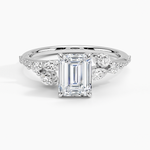 Luxe Camellia Milgrain Diamond Ring Platinum Emerald Engagement Ring