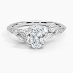 Luxe Camellia Milgrain Diamond Ring Platinum Oval Engagement Ring