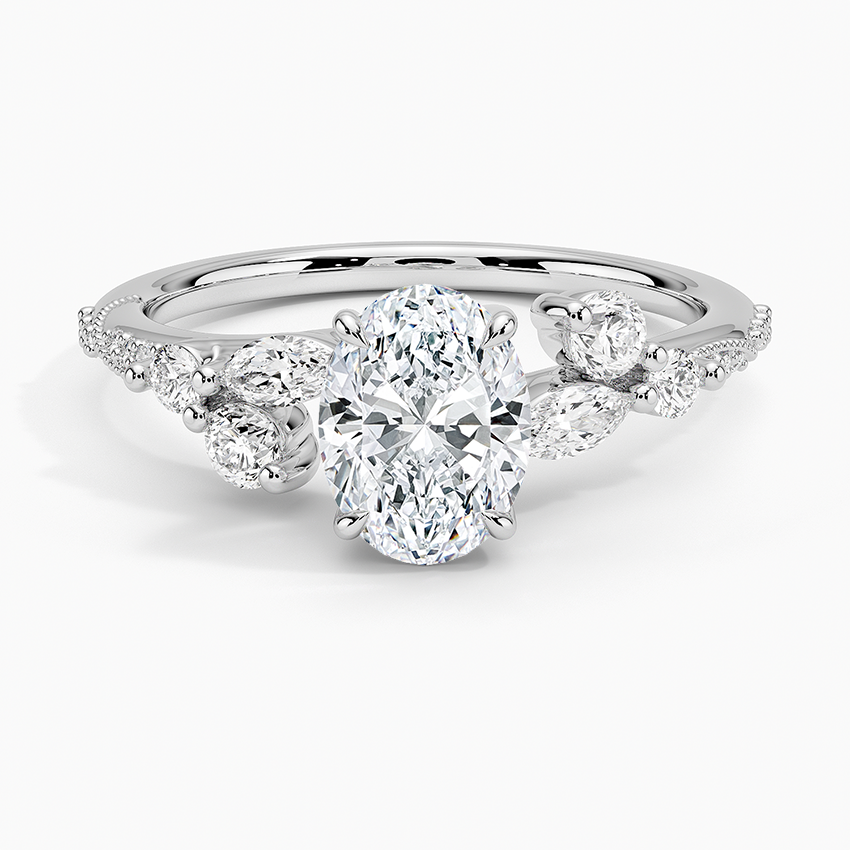 Luxe Camellia Milgrain Diamond Ring Platinum Oval Engagement Ring