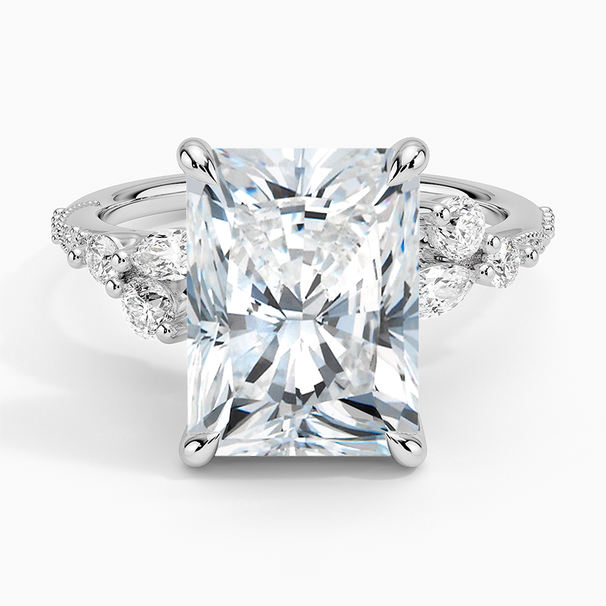 Luxe Camellia Milgrain Diamond Ring Platinum Radiant Engagement Ring