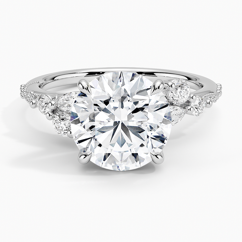 Luxe Camellia Milgrain Diamond Ring Platinum Round Engagement Ring