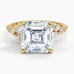 Luxe Camellia Milgrain Diamond Ring Yellow Gold 18k Asscher Engagement Ring