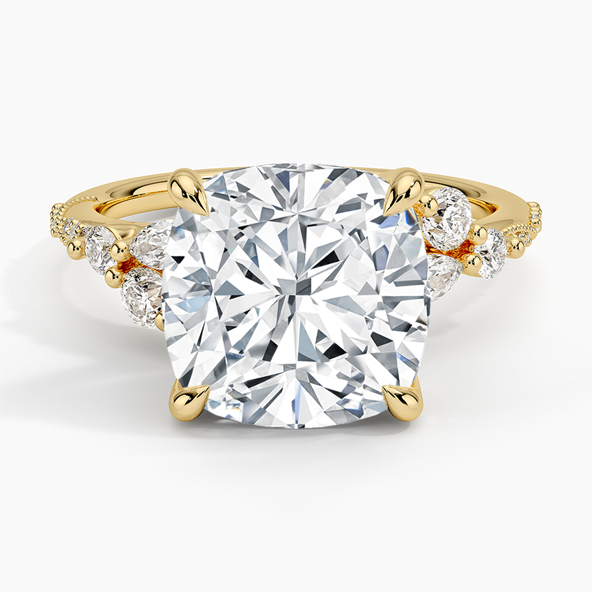 Luxe Camellia Milgrain Diamond Ring Yellow Gold 18k Cushion Engagement Ring