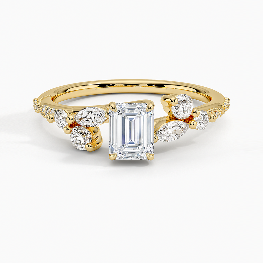 Luxe Camellia Milgrain Diamond Ring Yellow Gold 18k Emerald Engagement Ring