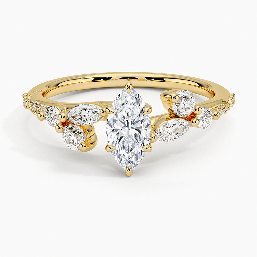 Luxe Camellia Milgrain Diamond Ring Yellow Gold 18k Marquise Engagement Ring
