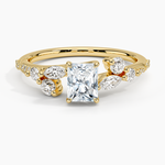 Luxe Camellia Milgrain Diamond Ring Yellow Gold 18k Radiant Engagement Ring