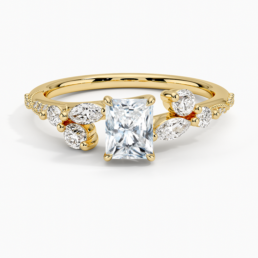 Luxe Camellia Milgrain Diamond Ring Yellow Gold 18k Radiant Engagement Ring