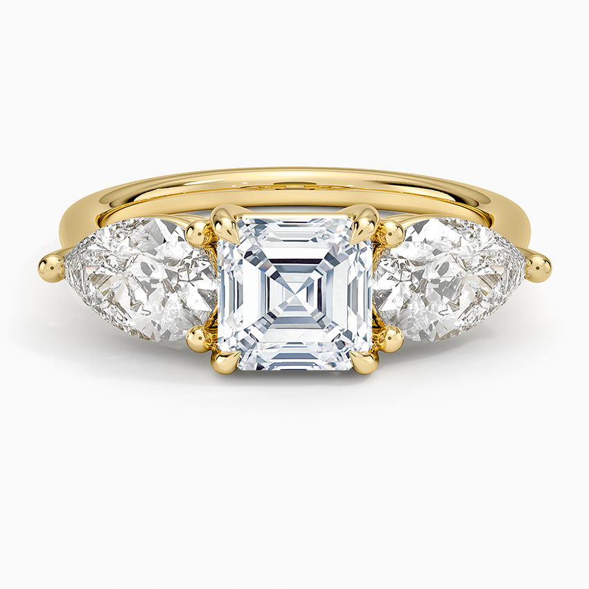 Luxe Opera Three Stone Diamond Ring (1 1/3 ct. tw.) Yellow Gold 18k Asscher Engagement Ring
