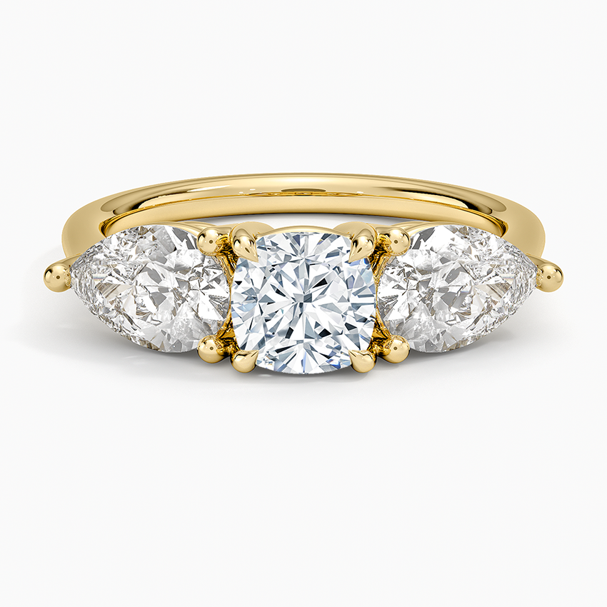 Luxe Opera Three Stone Diamond Ring (1 1/3 ct. tw.) Yellow Gold 18k Cushion Engagement Ring