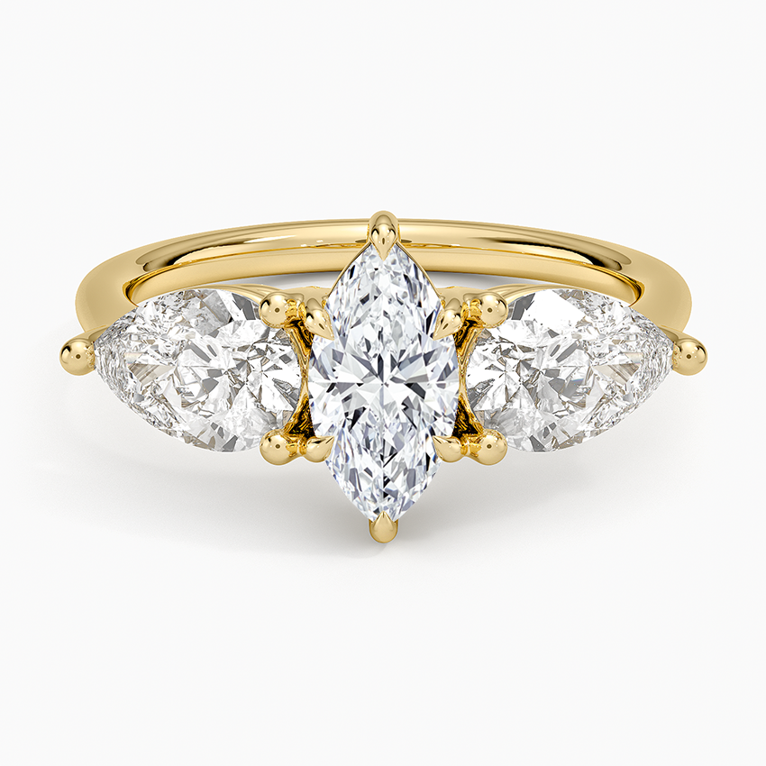 Luxe Opera Three Stone Diamond Ring (1 1/3 ct. tw.) Yellow Gold 18k Marquise Engagement Ring