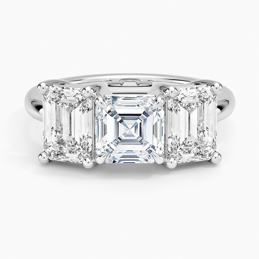 Luxe Rhiannon Three Stone Diamond Ring (1 1/10 ct. tw.) Platinum Asscher Engagement Ring
