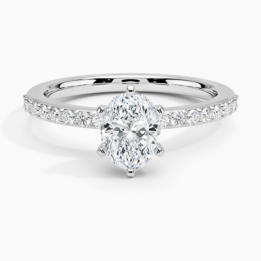 Six Prong Petite Shared Prong Diamond Ring (1/5 ct. tw.) Platinum Oval Engagement Ring